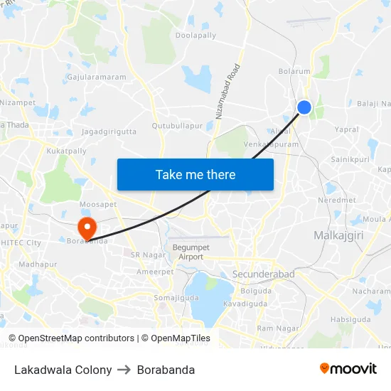 Lakadwala Colony to Borabanda map