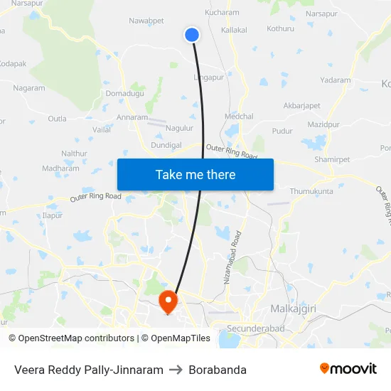 Veera Reddy Pally-Jinnaram to Borabanda map