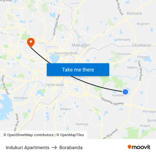 Indukuri Apartments to Borabanda map