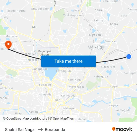 Shakti Sai Nagar to Borabanda map