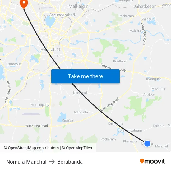 Nomula-Manchal to Borabanda map