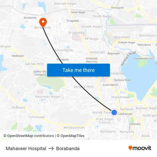 Mahaveer Hospital to Borabanda map