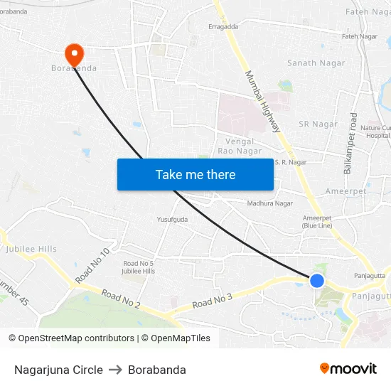Nagarjuna Circle to Borabanda map