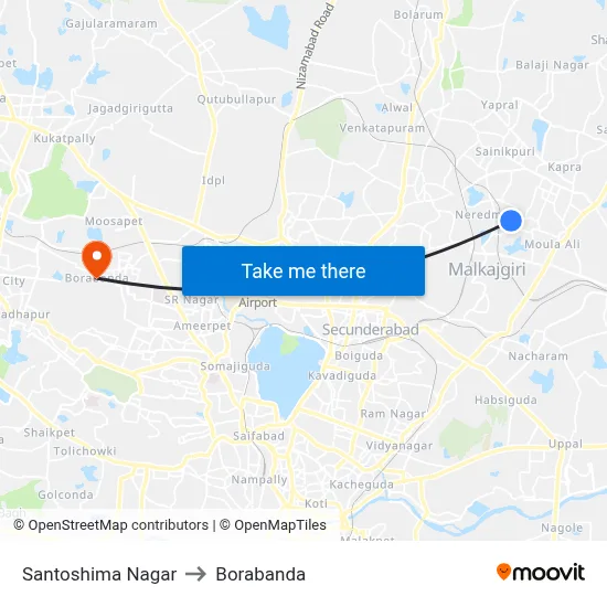 Santoshima Nagar to Borabanda map