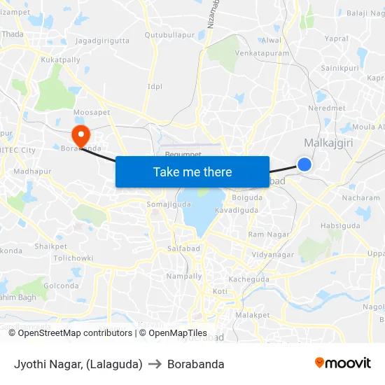 Jyothi Nagar, (Lalaguda) to Borabanda map