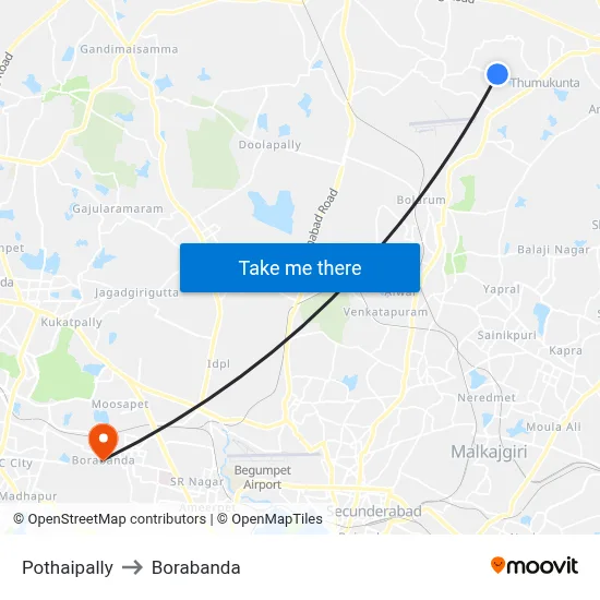 Pothaipally to Borabanda map