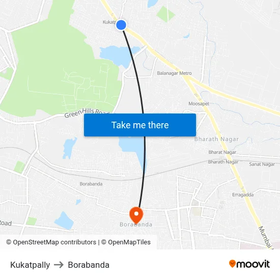 Kukatpally to Borabanda map