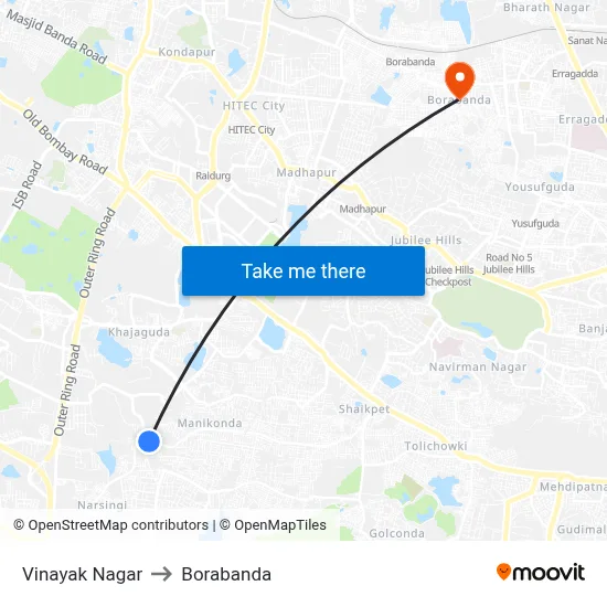 Vinayak Nagar to Borabanda map
