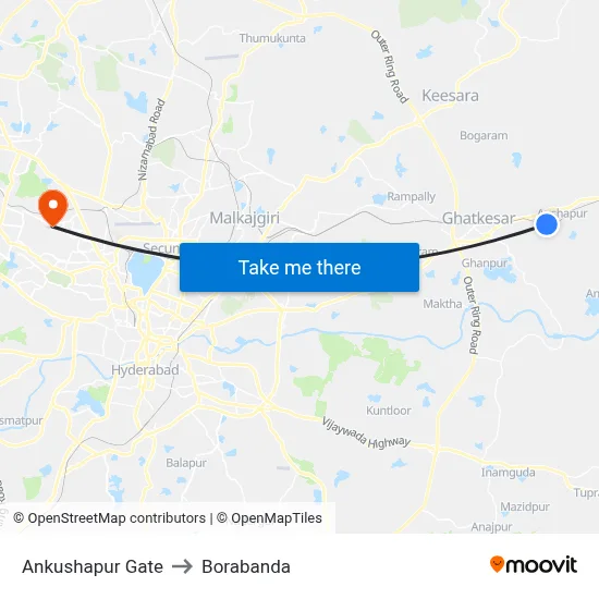 Ankushapur Gate to Borabanda map