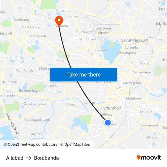 Aliabad to Borabanda map