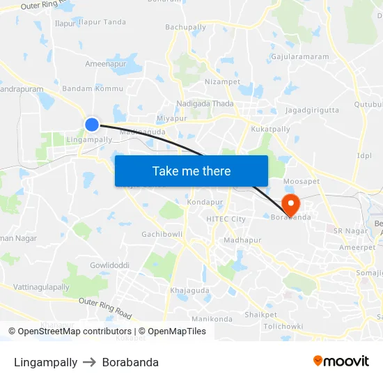 Lingampally to Borabanda map