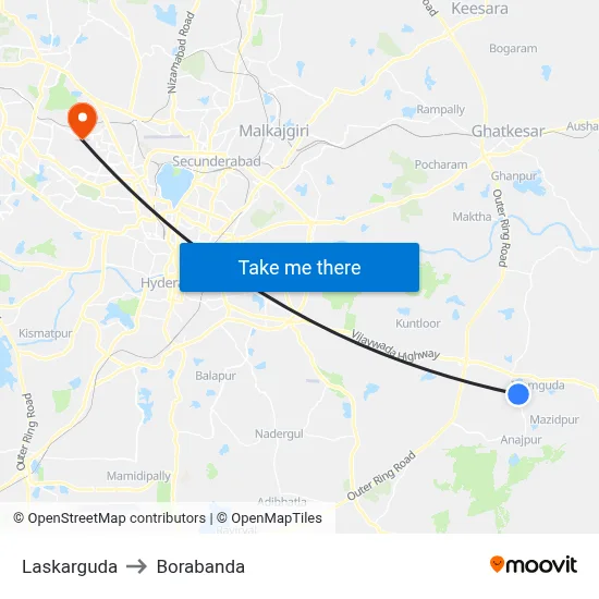 Laskarguda to Borabanda map