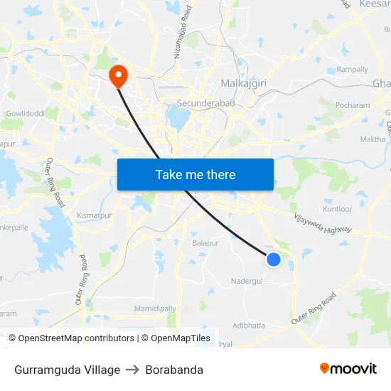 Gurramguda Village to Borabanda map