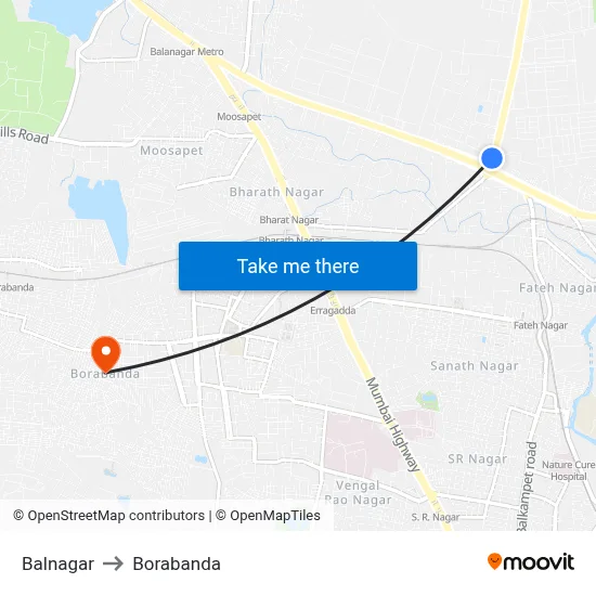 Balnagar to Borabanda map