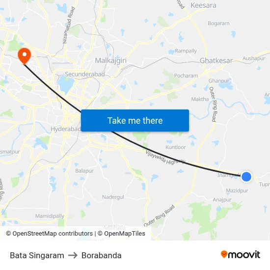 Bata Singaram to Borabanda map