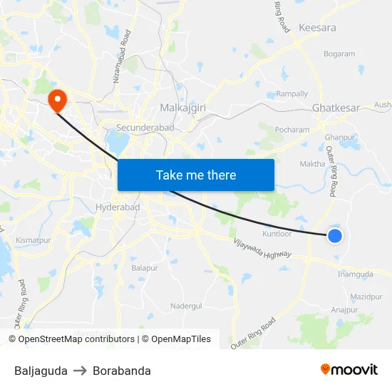 Baljaguda to Borabanda map