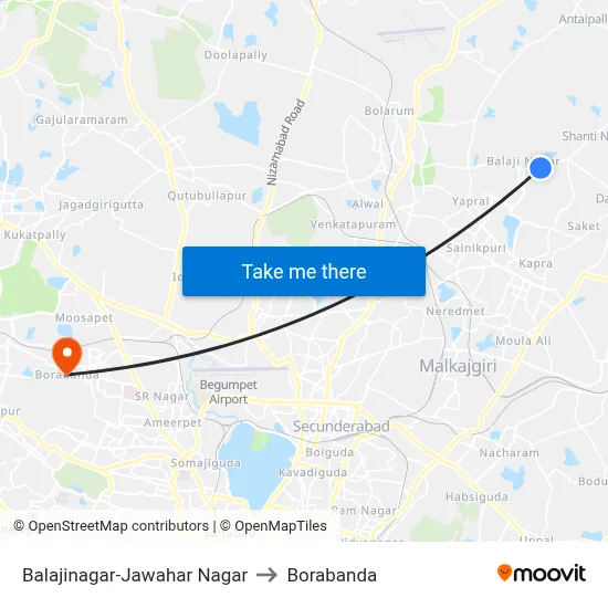 Balajinagar-Jawahar Nagar to Borabanda map