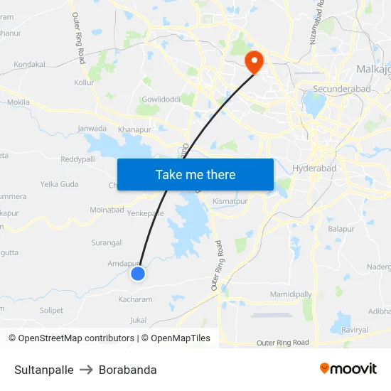 Sultanpalle to Borabanda map
