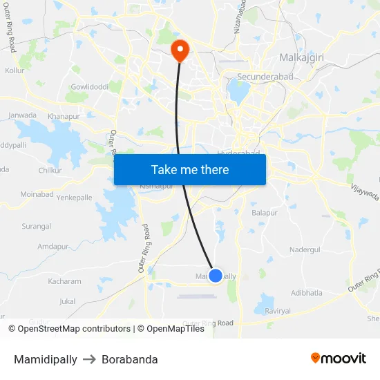 Mamidipally to Borabanda map
