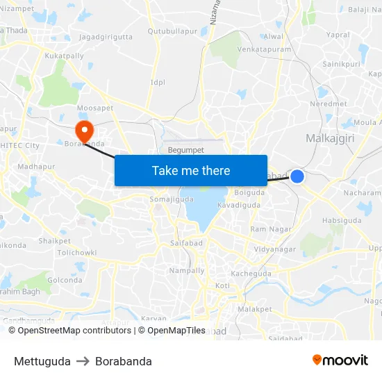 Mettuguda to Borabanda map