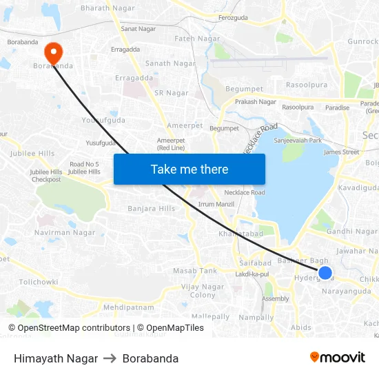Himayath Nagar to Borabanda map