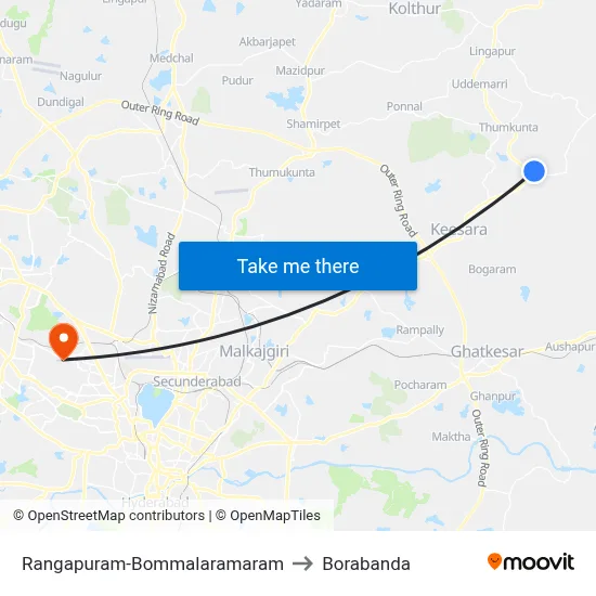 Rangapuram-Bommalaramaram to Borabanda map