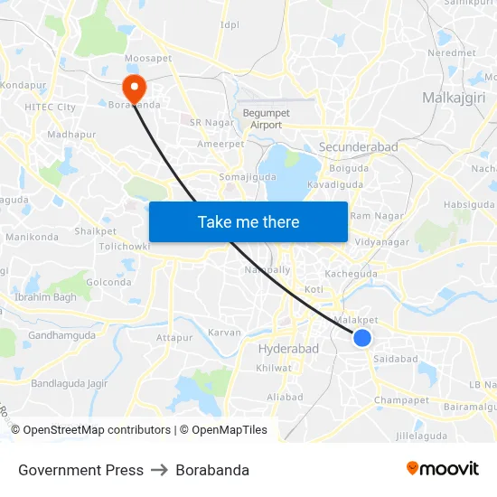 Government Press to Borabanda map