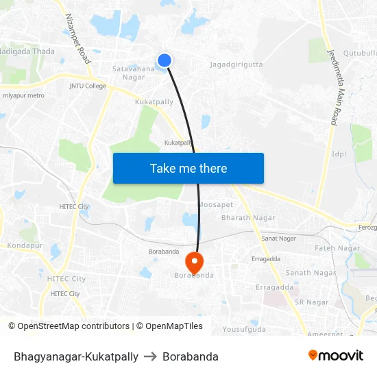 Bhagyanagar-Kukatpally to Borabanda map