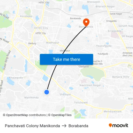 Panchavati Colony  Manikonda to Borabanda map