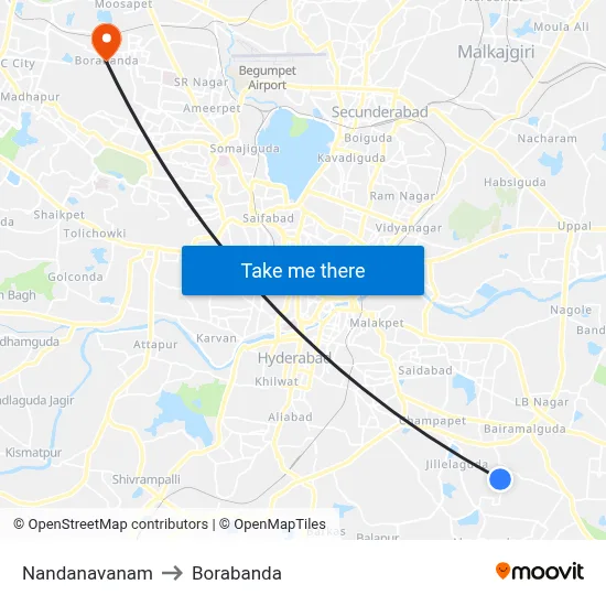 Nandanavanam to Borabanda map