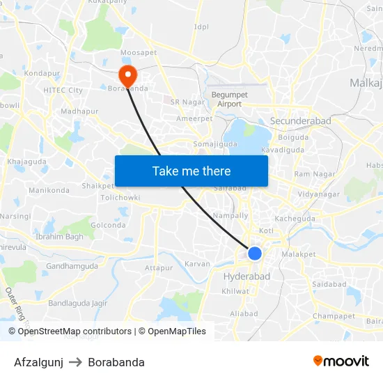 Afzalgunj to Borabanda map