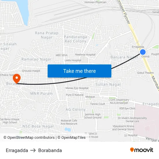 Erragadda to Borabanda map