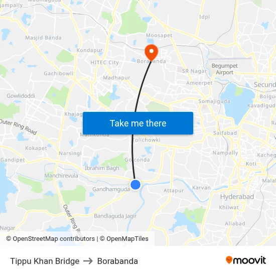 Tippu Khan Bridge to Borabanda map