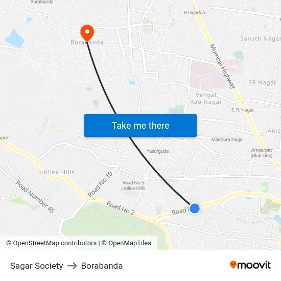 Sagar Society to Borabanda map