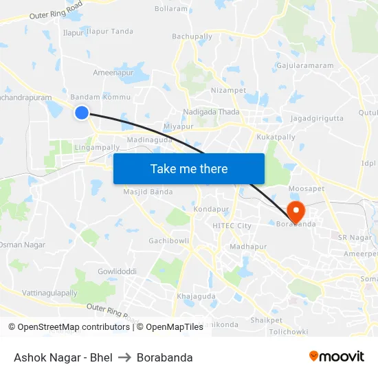 Ashok Nagar - Bhel to Borabanda map