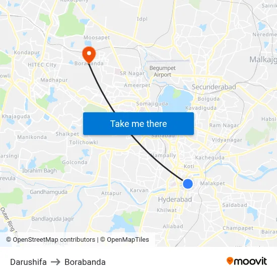 Darushifa to Borabanda map