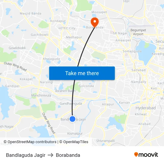 Bandlaguda Jagir to Borabanda map