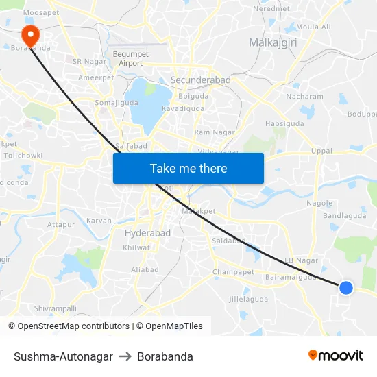 Sushma-Autonagar to Borabanda map