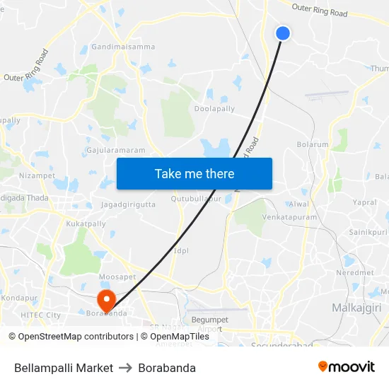 Bellampalli Market to Borabanda map
