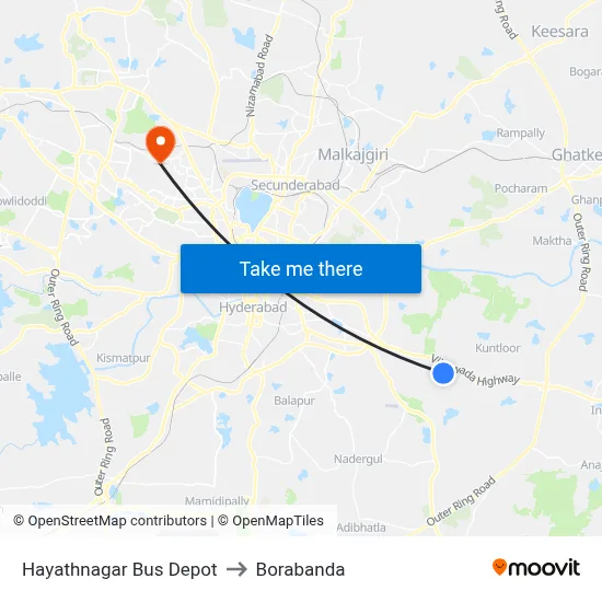 Hayathnagar Bus Depot to Borabanda map