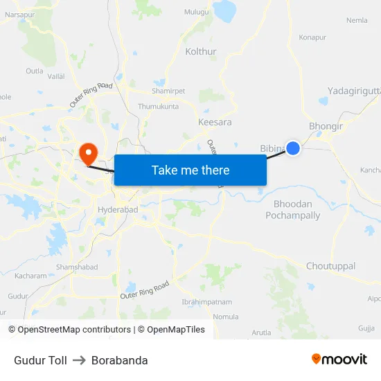 Gudur Toll to Borabanda map