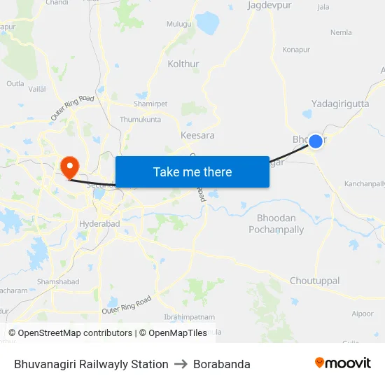 Bhuvanagiri Railwayly Station to Borabanda map