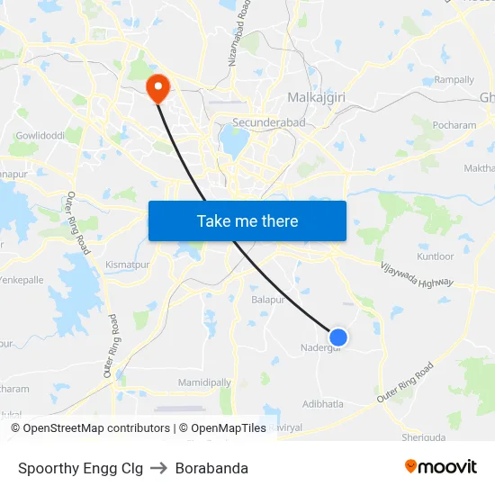 Spoorthy Engg Clg to Borabanda map