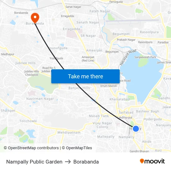 Nampally Public Garden to Borabanda map