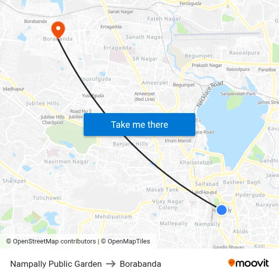 Nampally Public Garden to Borabanda map
