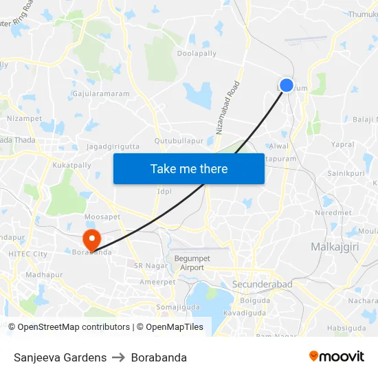 Sanjeeva Gardens to Borabanda map
