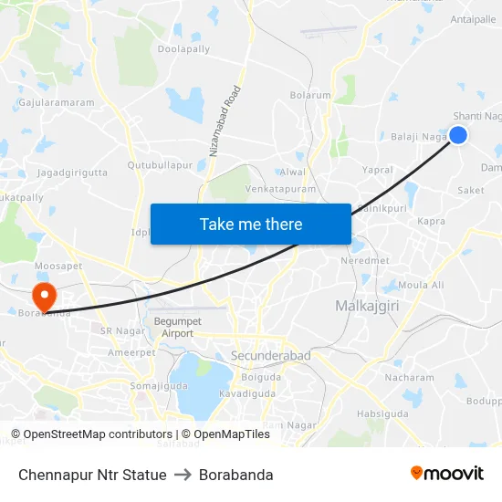 Chennapur Ntr Statue to Borabanda map