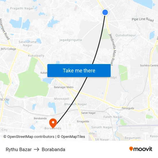 Rythu Bazar to Borabanda map