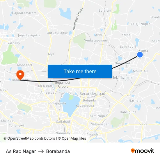 As Rao Nagar to Borabanda map