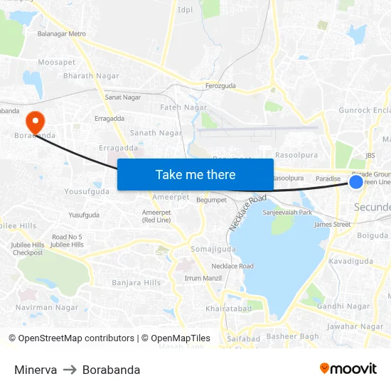 Minerva to Borabanda map